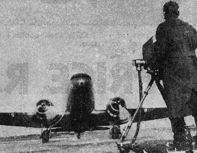 TV cameraman capturing the landing of a United Airlines flight in 1939